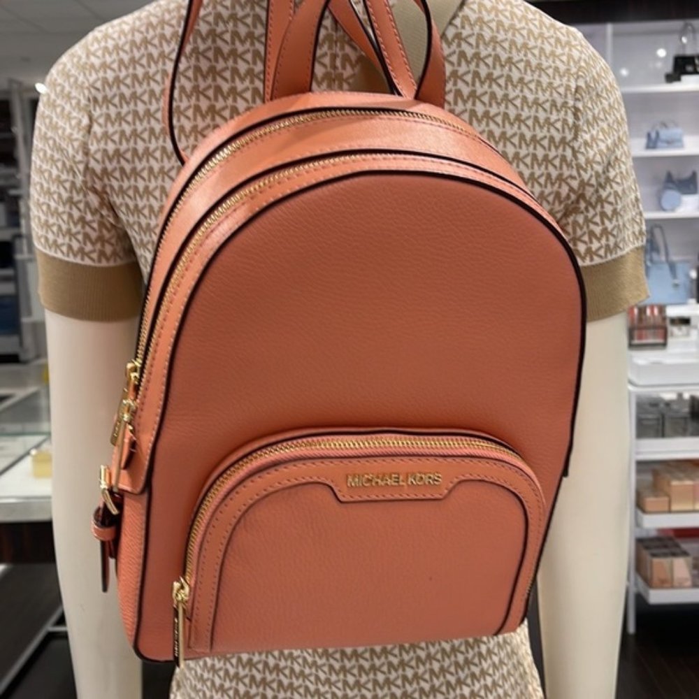 Michael Kors Jaycee Medium Zip PKT Backpack Sherbert Leather - Picture 5 of 13